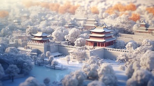微观雪中古城