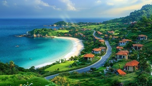 护眼海边城镇公路