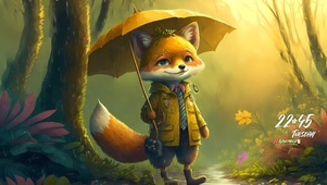 雨中可爱小狐狸
