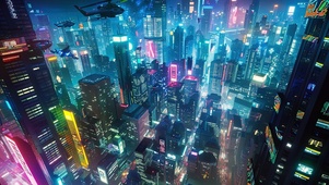 俯瞰霓虹城市夜景