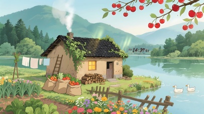 绿林治愈湖中小屋