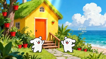 海边小屋的欢乐线条小狗