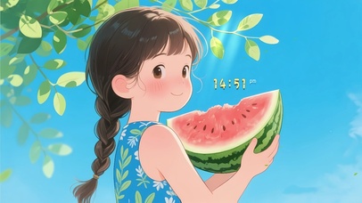 夏日吃瓜少女
