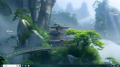 古风绿色山水栈桥