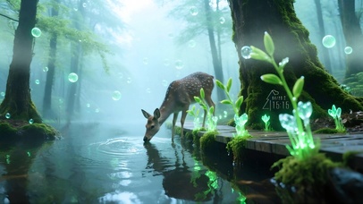 氧泡森林喝水的麋鹿