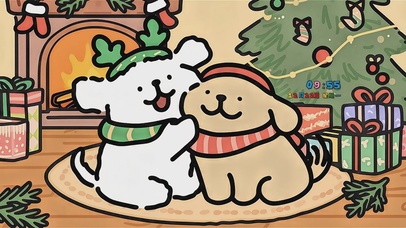 线条小狗的圣诞节