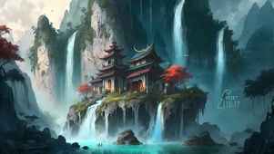 4K国风瀑布道场