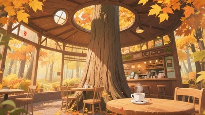 秋日树下咖啡店