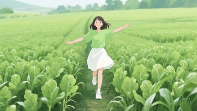 菜田里奔跑的少女