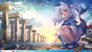 鲨鱼尾猫耳挑染妹妹 桌面主题