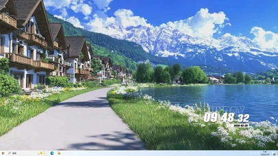 蓝天白云树木河流桌面主题