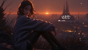 孤寂落日少女