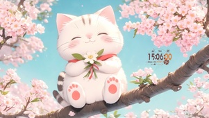 樱花树上的猫咪
