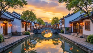 晚霞小桥流水人家