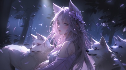 治愈紫色狐耳少女