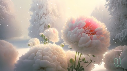 雪中盛开唯美牡丹花