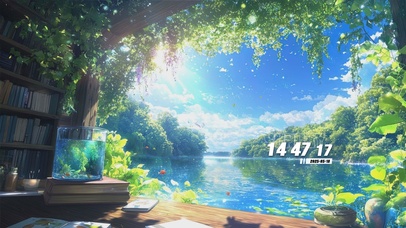 蓝天白云树木河流