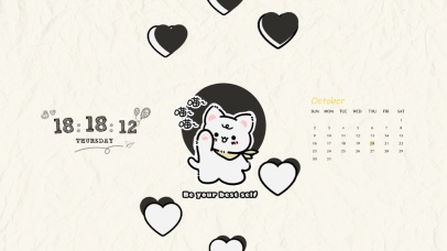 简约壁纸  黑白爱心喵小白