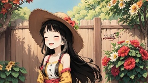 夏日戴草帽女孩