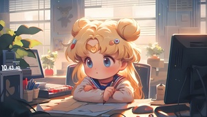 努力工作的美少女