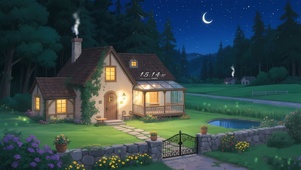 静谧夜晚小屋