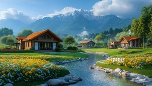 护眼乡下溪流村庄