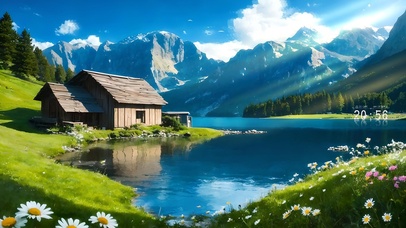 唯美治愈高山湖畔小屋