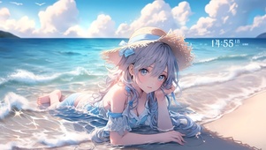 夏日海边草帽少女
