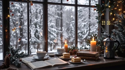 唯美冬季下雪窗台