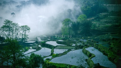4k 治愈护眼雨天梯田