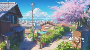 护眼蓝天白云樱花树木景色