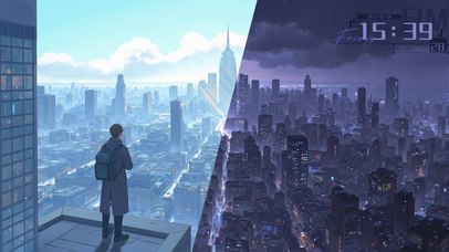 城市天台背影 - 可随时间变化