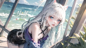 可爱猫耳海边少女