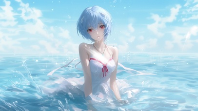 雪墨壁纸丨凌波丽丨夏日戏水丨