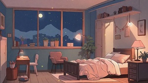 夜晚温馨的卧室一角