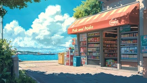 夏日晴天海边便利店