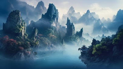 4K唯美治愈古风水墨山水