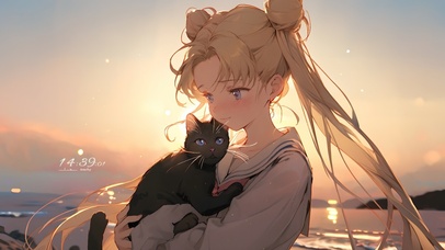 落日少女和猫