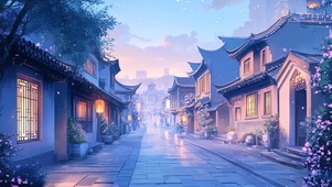晚霞时分的石板路