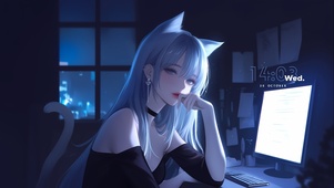 夜晚加班的女孩