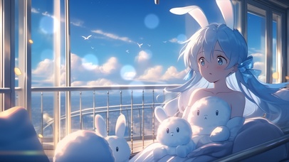 4K 兔女郎 蓝天白云