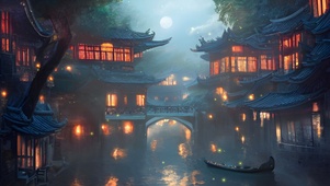 中式水乡夜晚