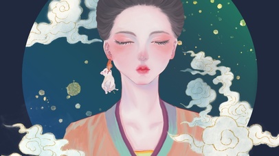 猫吃小鱼耳坠古风女孩