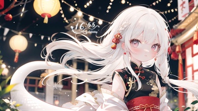 可爱街道白发女孩