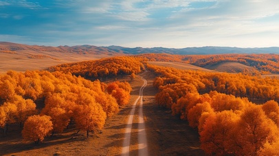 晴天秋日枫林小径