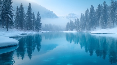 蓝湖雪影