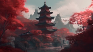 红色枫林小塔