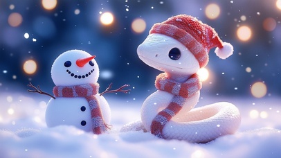 冬日可爱小蛇和雪人