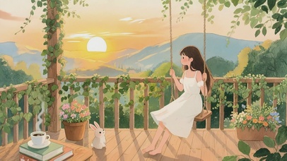 露台荡秋千少女