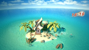 唯美卡通海中的岛屿小屋